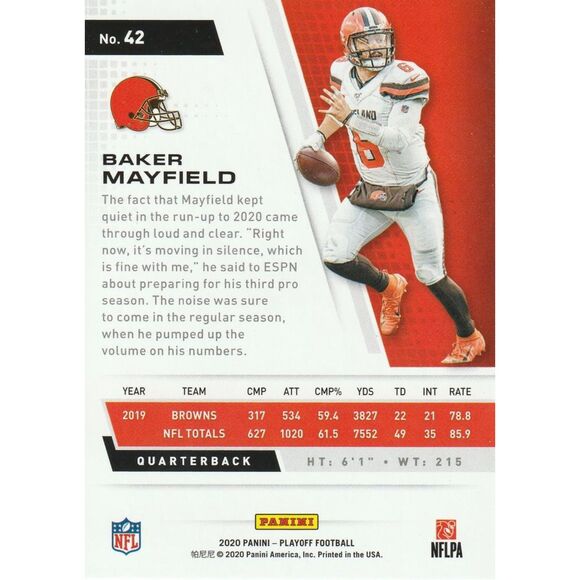 2020 Panini Playoff Football Card #42 Baker Mayfield - Picture 2 of 2